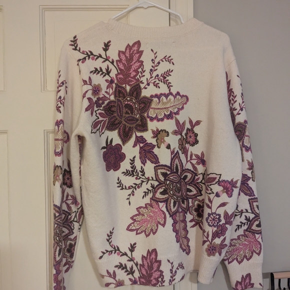 NWT LOFT Women's Floral Sweater - Cream and Purple - Picture 3 of 5